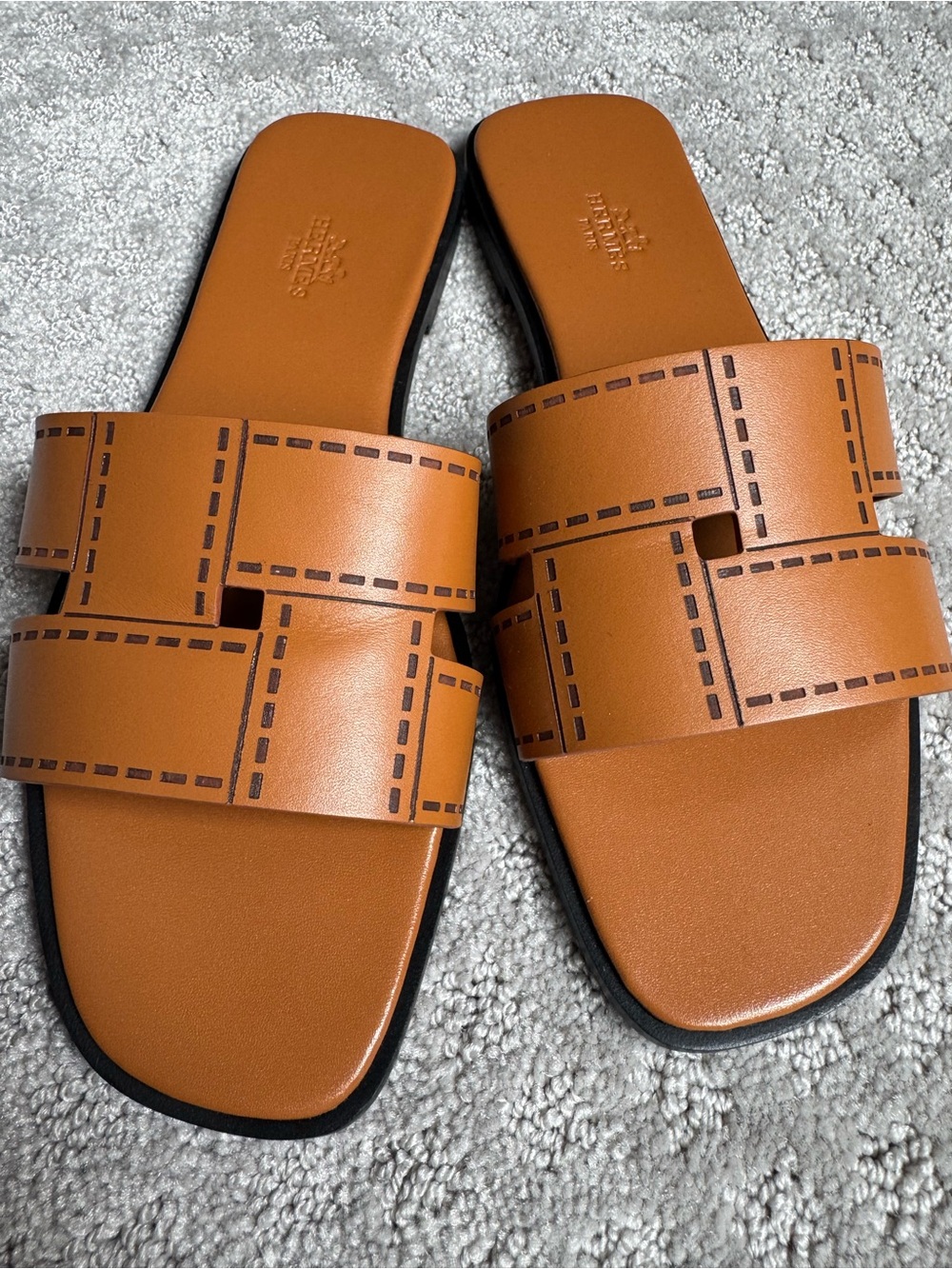Tan Leather Slide Sandals
